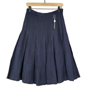 NEW Momoni Fidi Pleated Wool Linen Skirt Sz M Navy Blue NWT